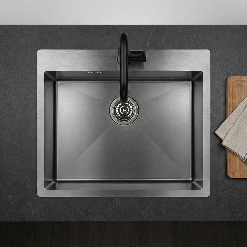 Zlew Zlewozmywak Jednokomorowy Wpuszczany Stalowy Grafit MARMARA Laveo Zlew Zlewozmywak Jednokomorowy Wpuszczany Stalowy Grafit MARMARA Laveo