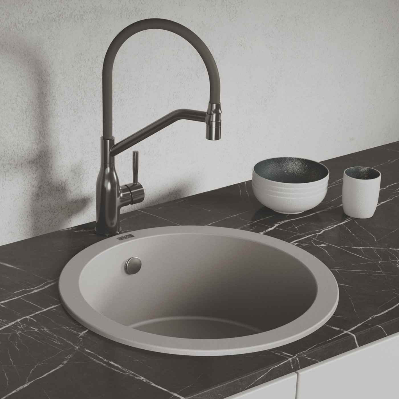 Zlew Zlewozmywak Granitowy Okrągły Szary DAFNE