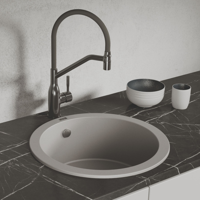 Zlew Zlewozmywak Granitowy Okrągły Szary DAFNE