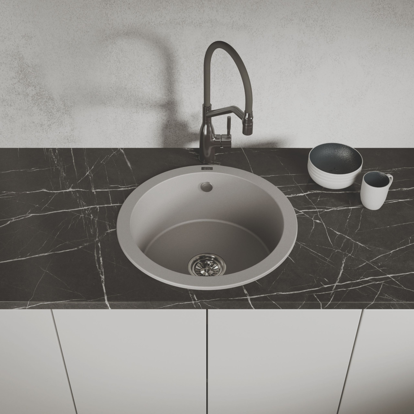 Zlew Zlewozmywak Granitowy Okrągły Szary DAFNE