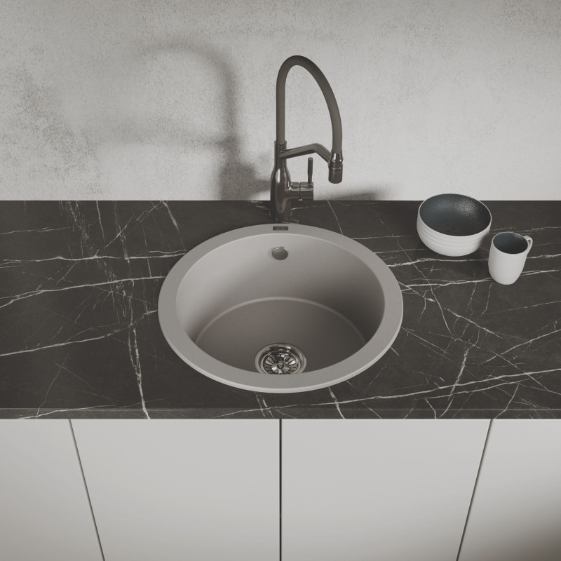 Zlew Zlewozmywak Granitowy Okrągły Szary DAFNE