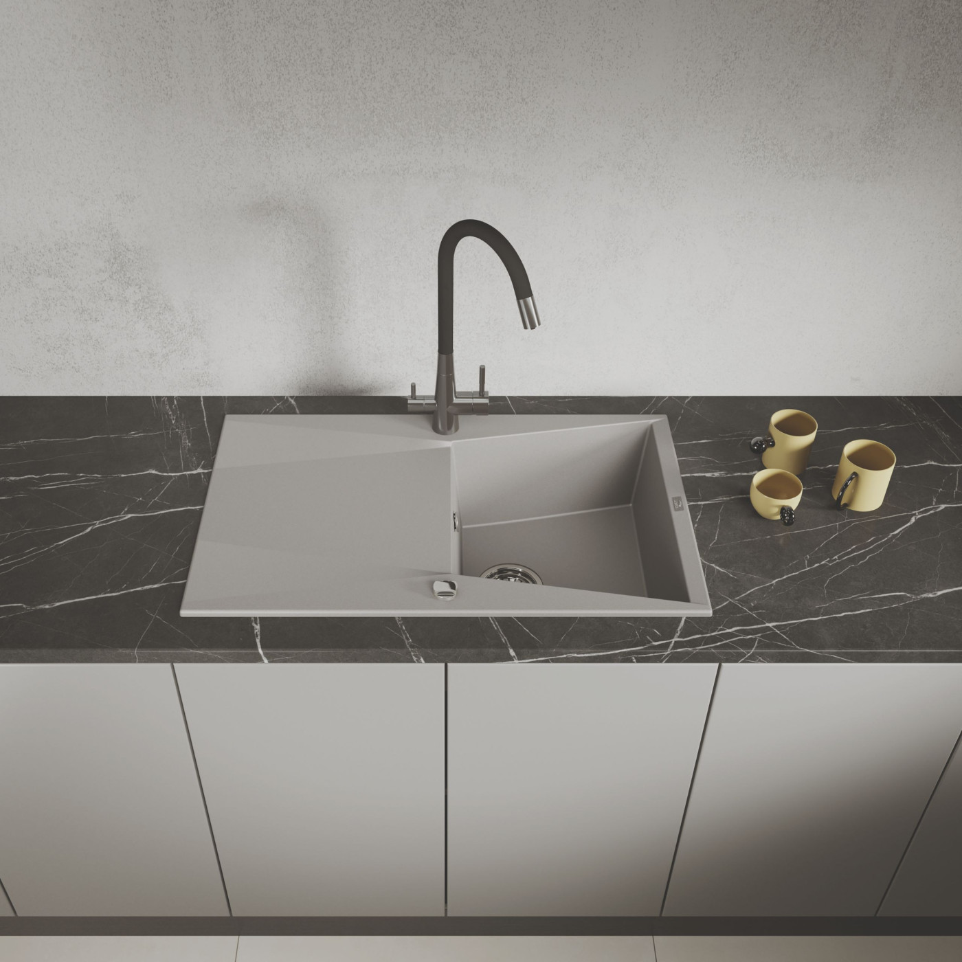 Zlew Zlewozmywak Jednokomorowy z Ociekaczem Granitowy Szary GRENADA Zlew Zlewozmywak Jednokomorowy z Ociekaczem Granitowy Szary GRENADA