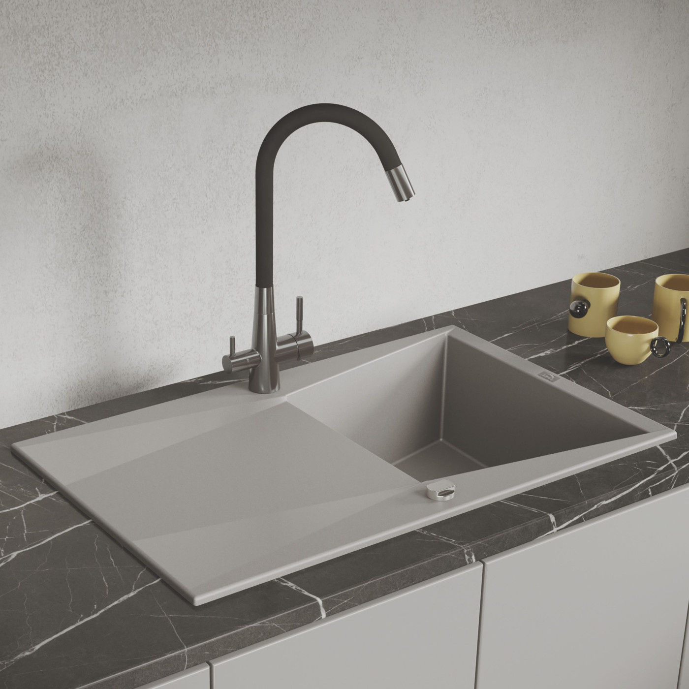 Zlew Zlewozmywak Jednokomorowy z Ociekaczem Granitowy Szary GRENADA Zlew Zlewozmywak Jednokomorowy z Ociekaczem Granitowy Szary GRENADA