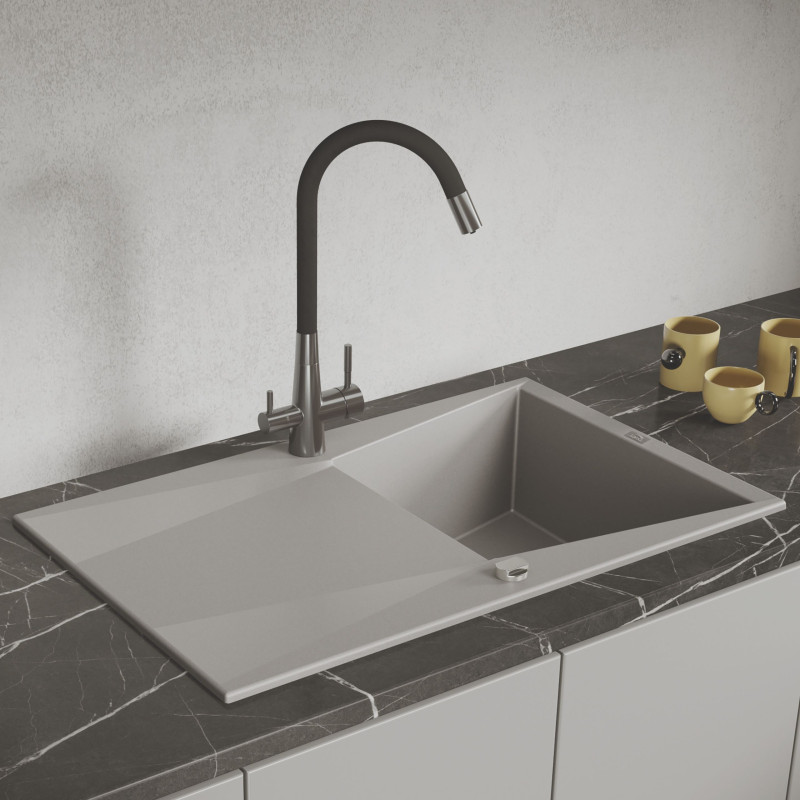 Zlew Zlewozmywak Jednokomorowy z Ociekaczem Granitowy Szary GRENADA Zlew Zlewozmywak Jednokomorowy z Ociekaczem Granitowy Szary GRENADA