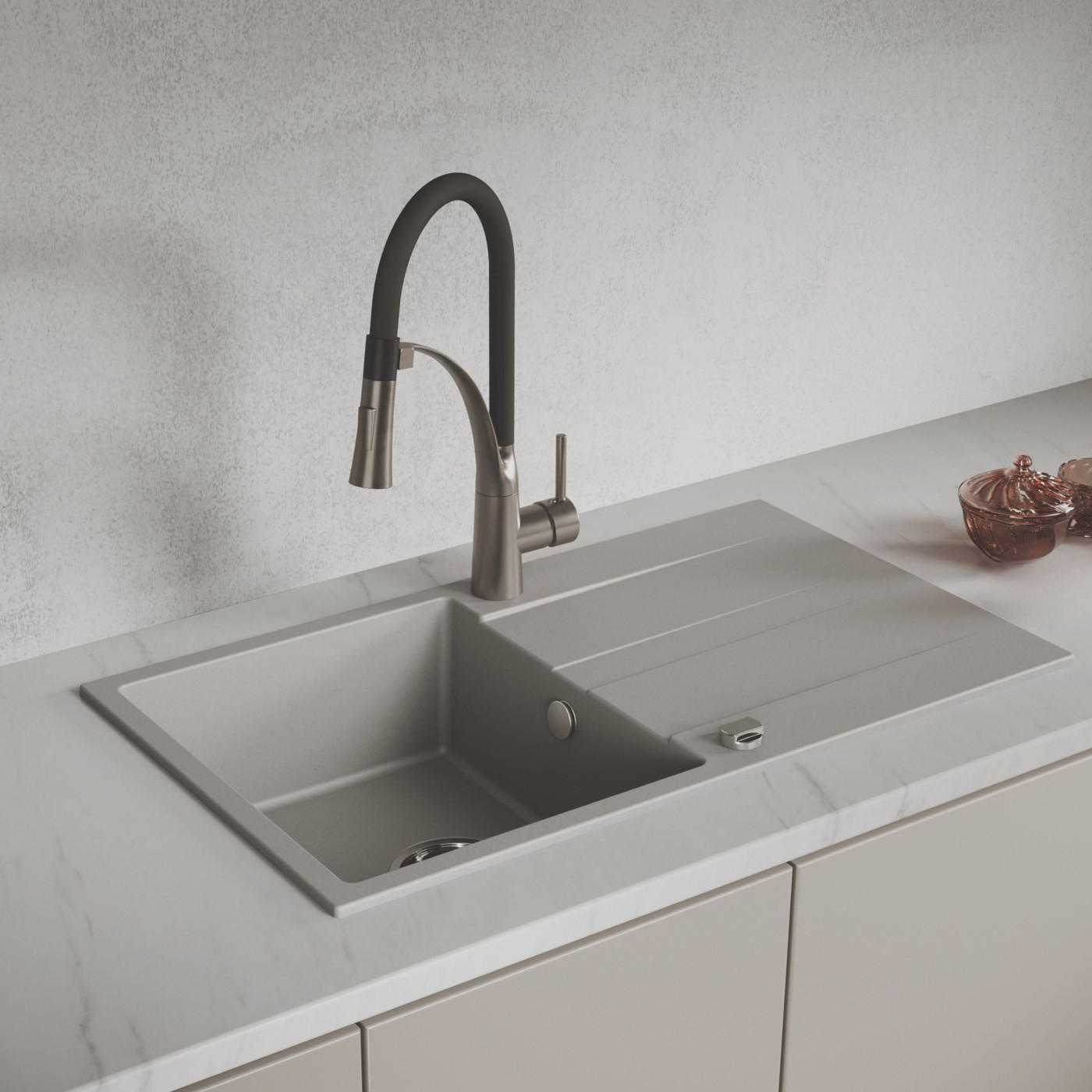 Zlewozmywak Zlew Granitowy Jednokomorowy Szary z Ociekaczem LAUT Zlewozmywak Zlew Granitowy Jednokomorowy Szary z Ociekaczem LAUT