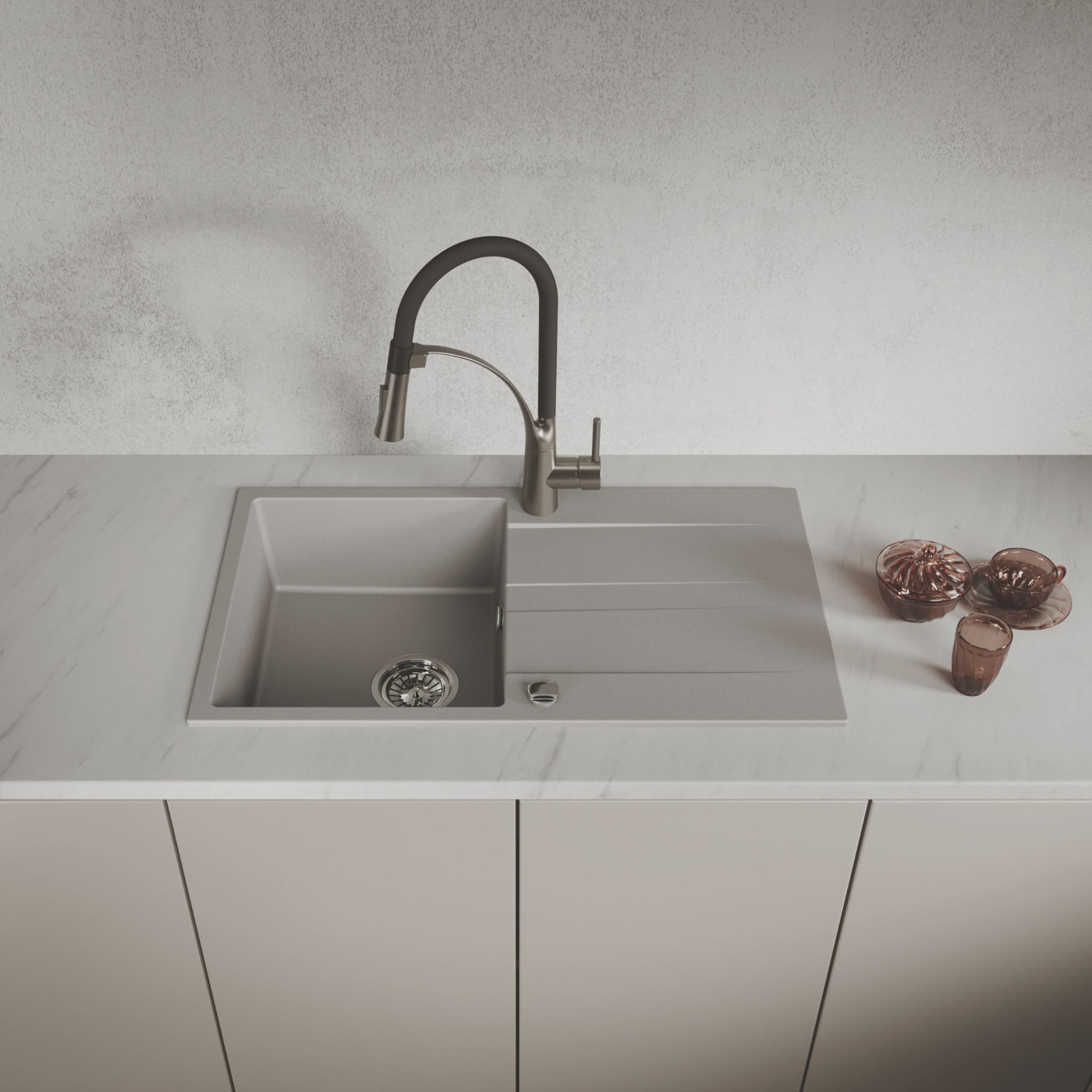 Zlewozmywak Zlew Granitowy Jednokomorowy Szary z Ociekaczem LAUT Zlewozmywak Zlew Granitowy Jednokomorowy Szary z Ociekaczem LAUT