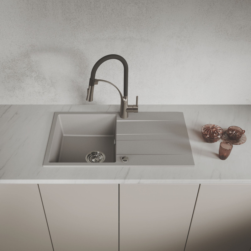 Zlewozmywak Zlew Granitowy Jednokomorowy Szary z Ociekaczem LAUT Zlewozmywak Zlew Granitowy Jednokomorowy Szary z Ociekaczem LAUT