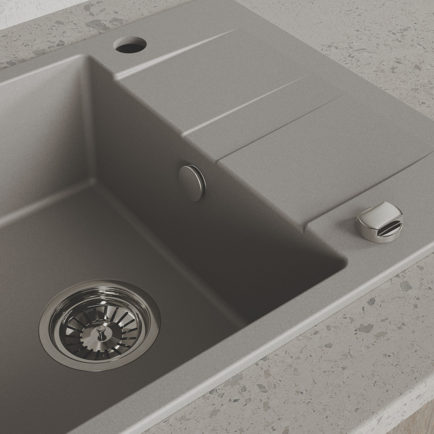 Zlew Zlewozmywak Jednokomorowy Granitowy Szary z Półociekaczem