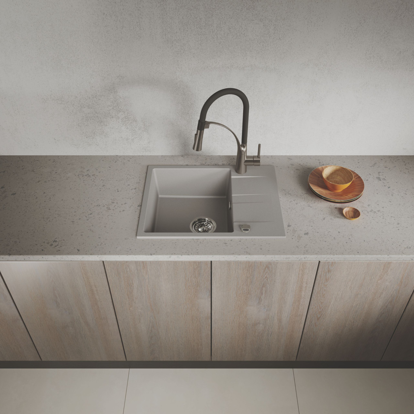 Zlew Zlewozmywak Jednokomorowy Granitowy Szary z Półociekaczem