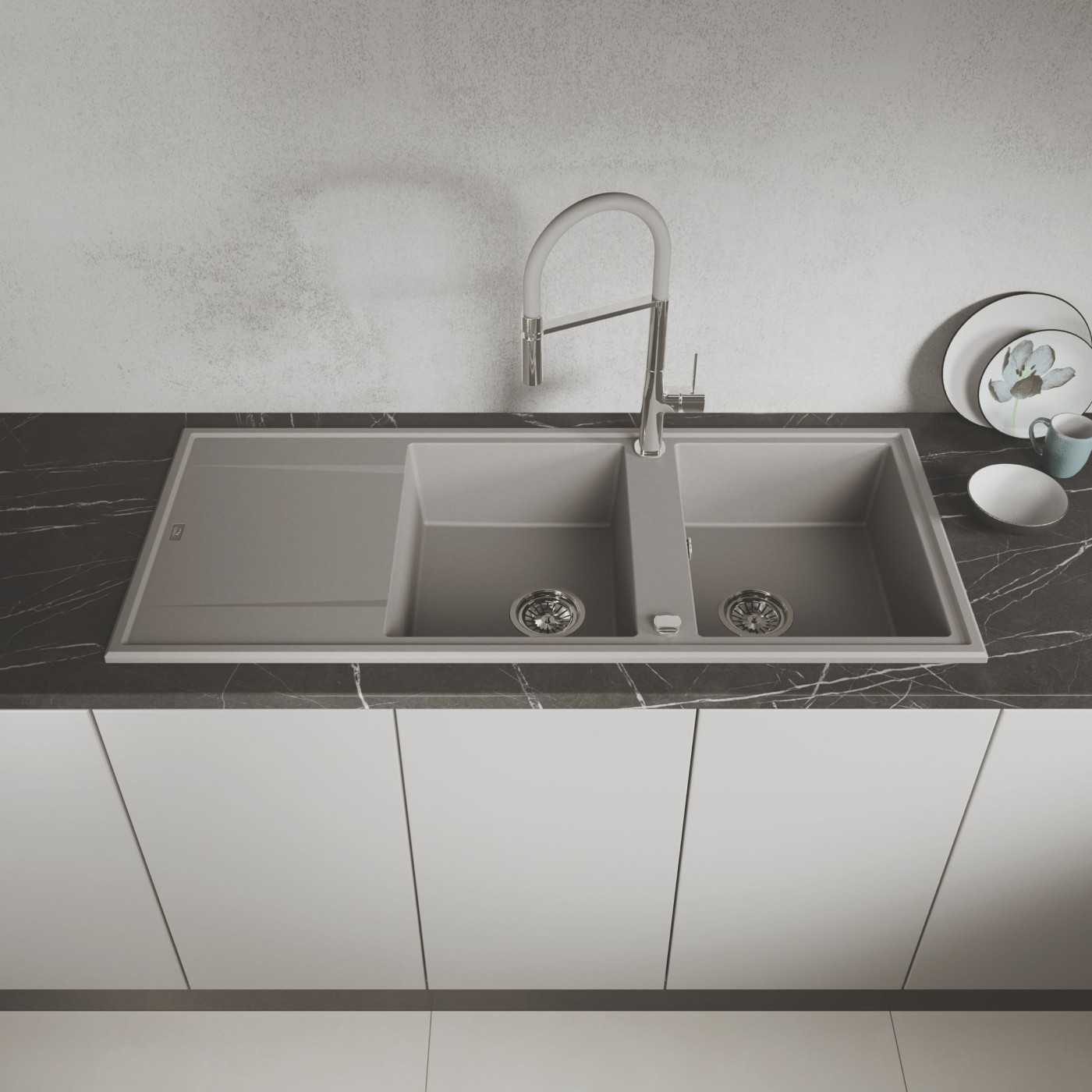 Zlew Zlewozmywak Granitowy Szary 2 Komorowy MEGALO Zlew Zlewozmywak Granitowy Szary 2 Komorowy MEGALO