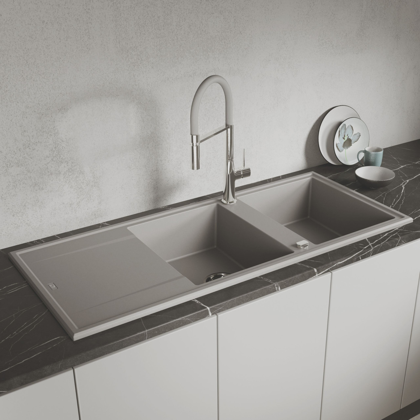 Zlew Zlewozmywak Granitowy Szary 2 Komorowy MEGALO Zlew Zlewozmywak Granitowy Szary 2 Komorowy MEGALO