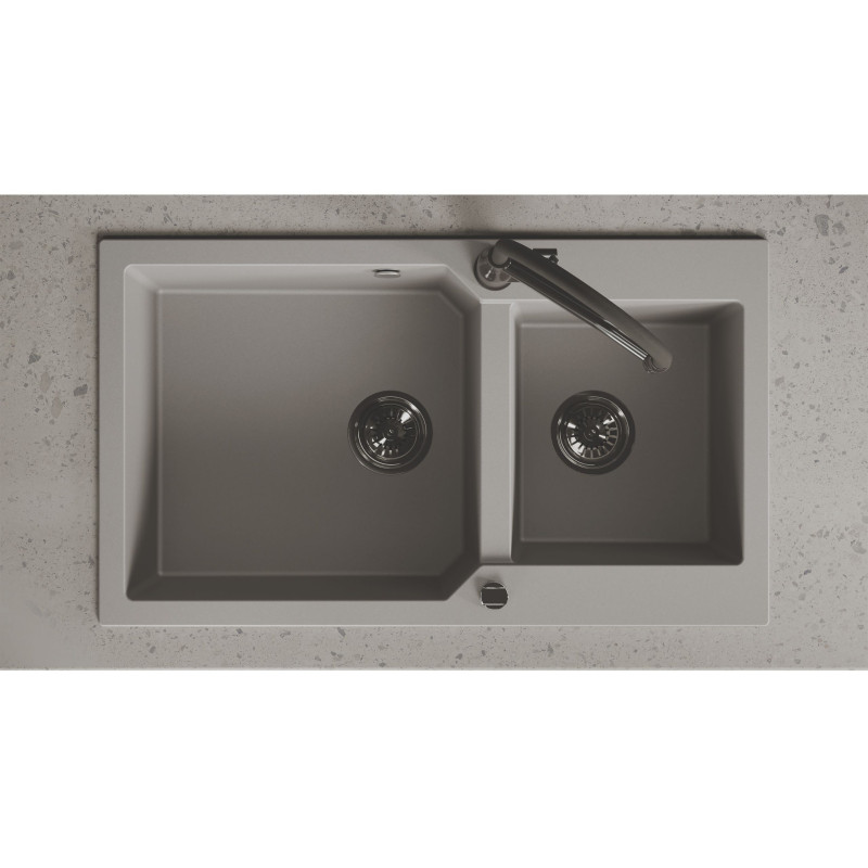 Zlewozmywak Granitowy 2 komorowy 50x86cm z syfonem Szary MILOS Laveo Zlewozmywak Granitowy 2 komorowy 50x86cm z syfonem Szary MILOS Laveo