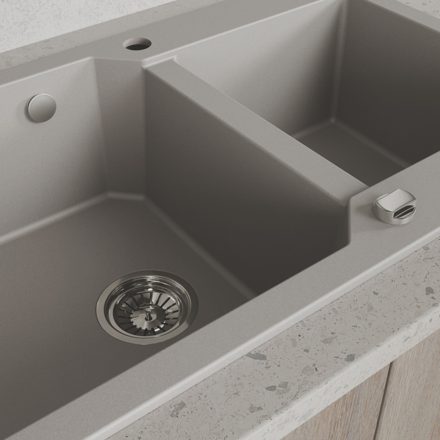 Zlewozmywak Granitowy 2 komorowy 50x86cm z syfonem Szary MILOS Laveo Zlewozmywak Granitowy 2 komorowy 50x86cm z syfonem Szary MILOS Laveo