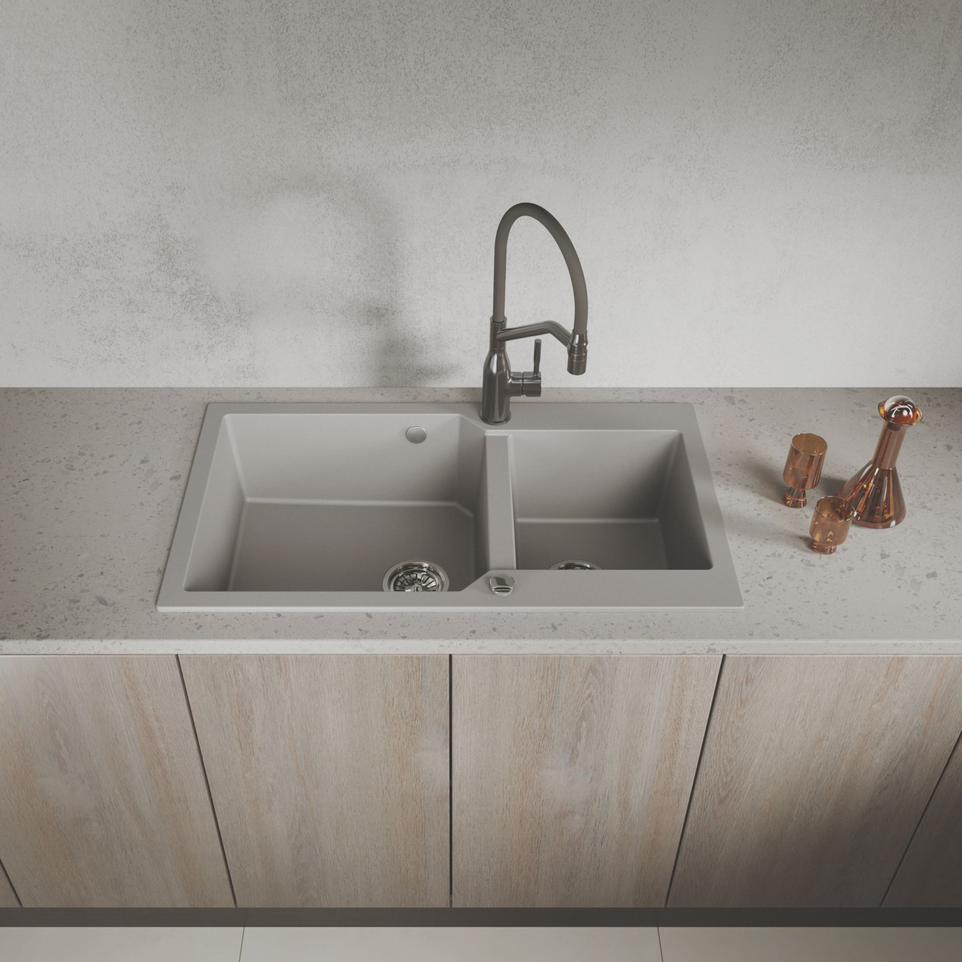 Zlewozmywak Granitowy 2 komorowy 50x86cm z syfonem Szary MILOS Laveo Zlewozmywak Granitowy 2 komorowy 50x86cm z syfonem Szary MILOS Laveo