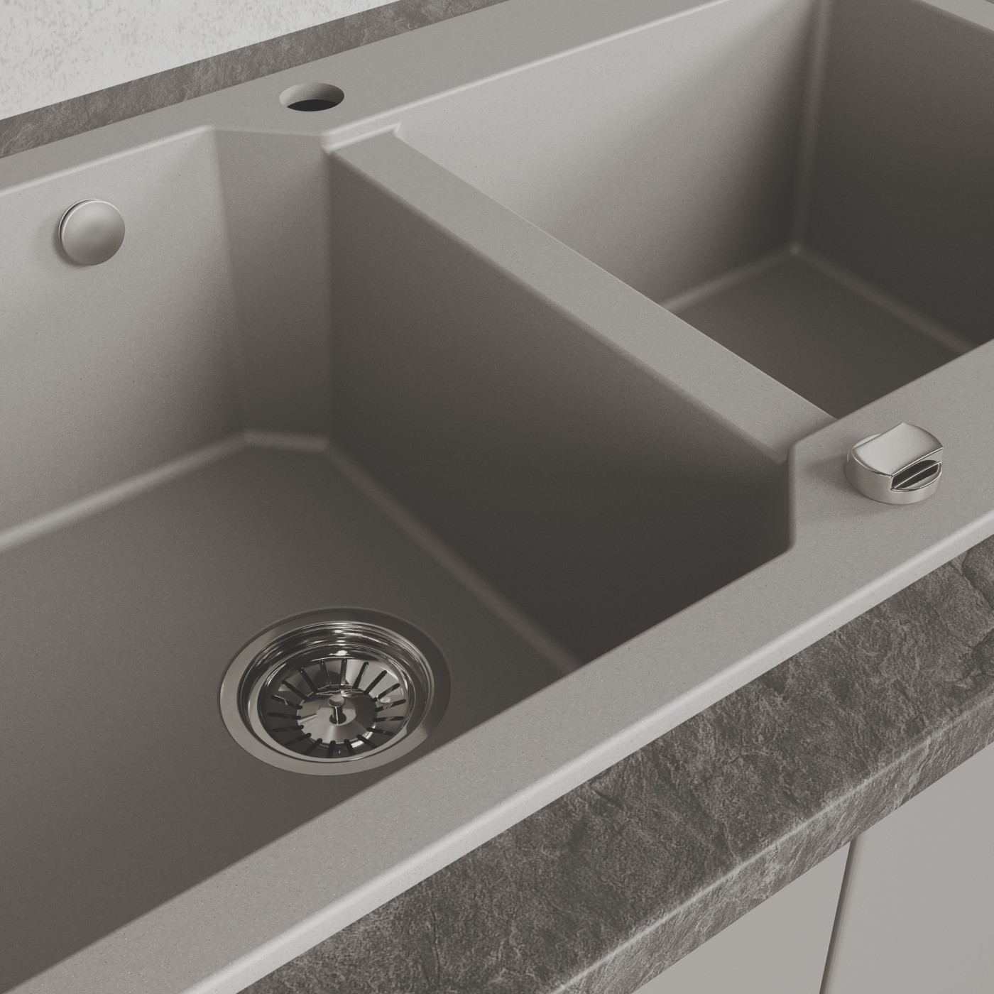 Zlewozmywak Granitowy Dwukomorowy Szary MILOS