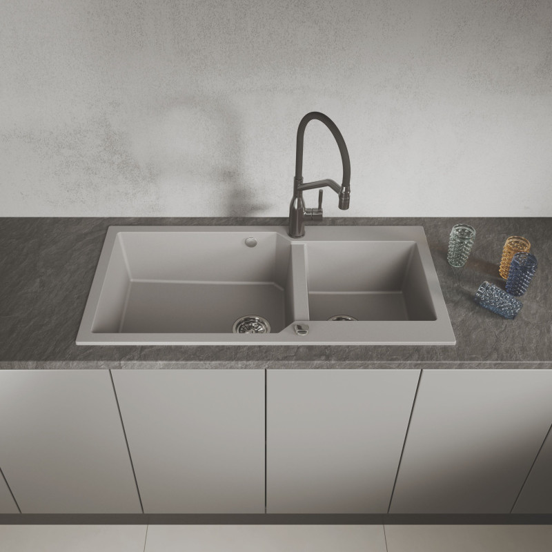 Zlewozmywak Granitowy Dwukomorowy Szary MILOS