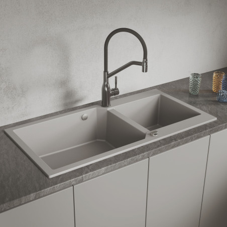 Zlewozmywak Granitowy Dwukomorowy Szary MILOS