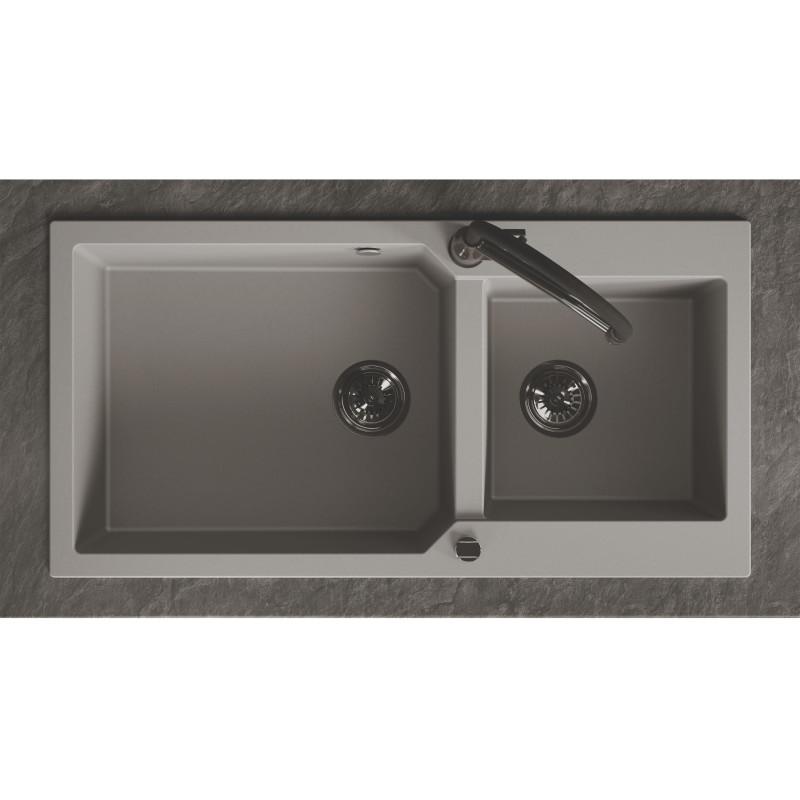 Zlewozmywak Granitowy Dwukomorowy Szary MILOS