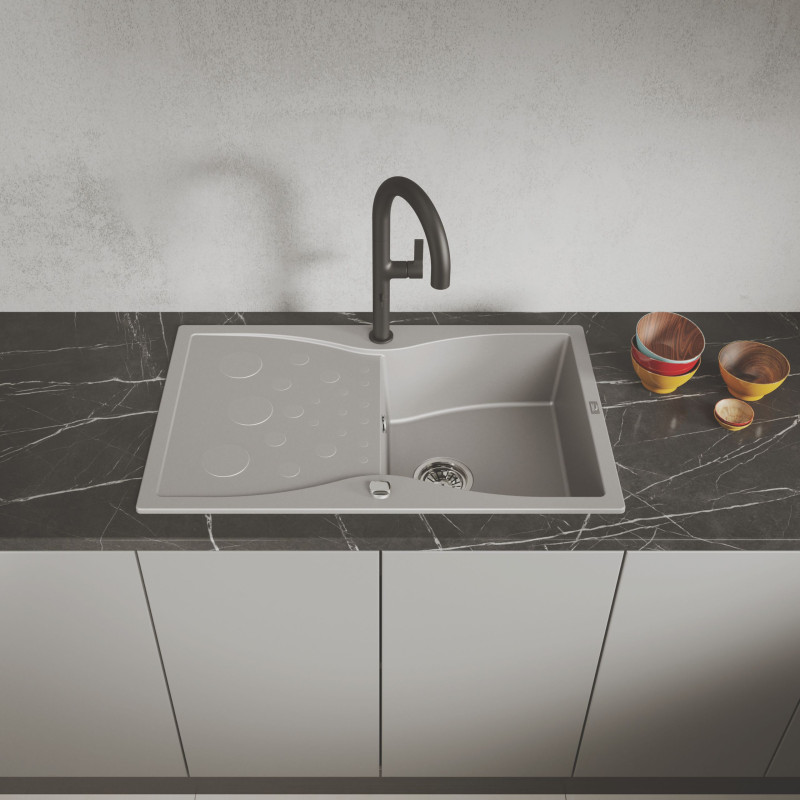 Zlew Zlewozmywak Granitowy Jednokomorowy z ociekaczem 50x80cm syfon Szary MOLOKIN Laveo Zlew Zlewozmywak Granitowy Jednokomorowy z ociekaczem 50x80cm syfon Szary MOLOKIN Laveo