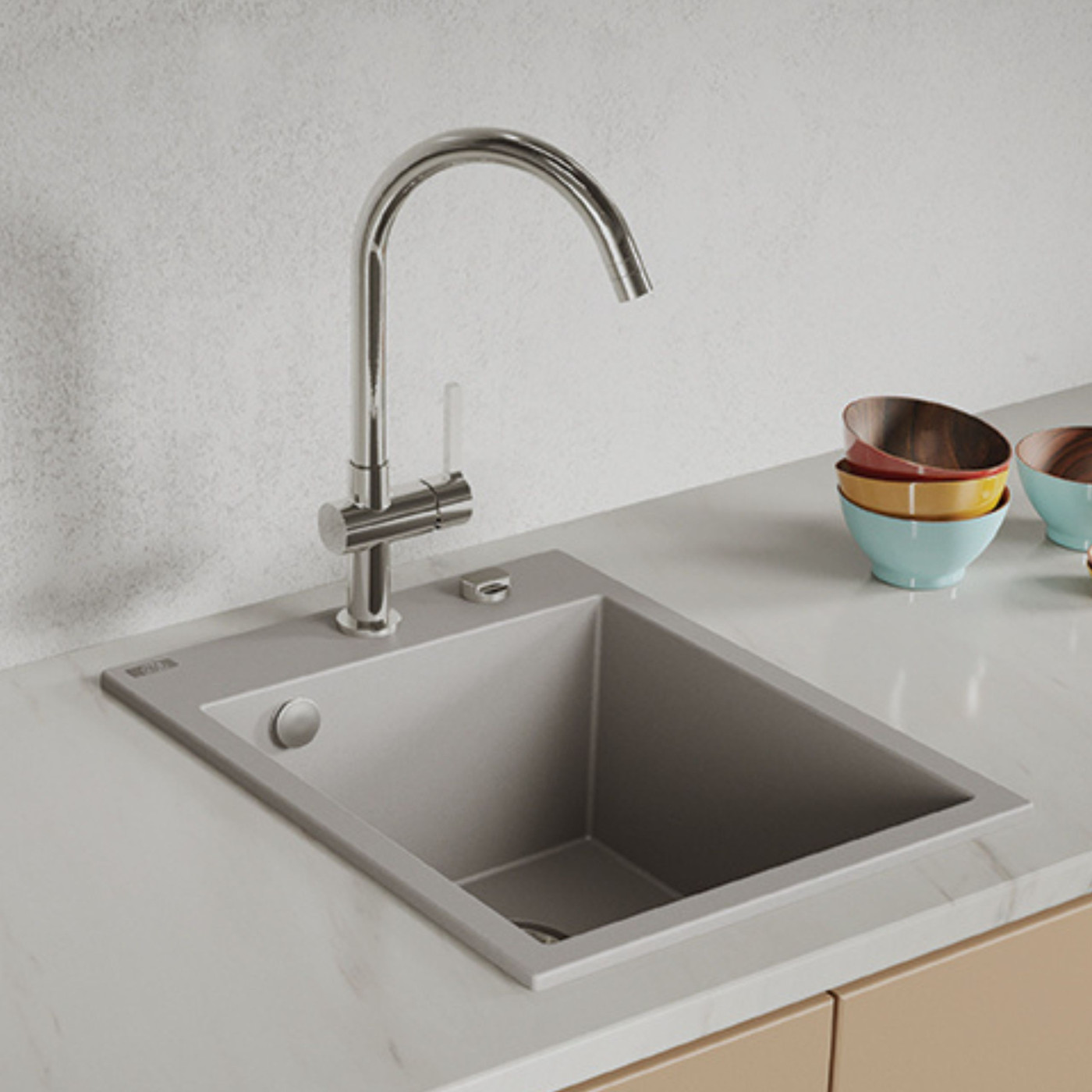 Zlew Zlewozmywak Granitowy Szary MONCHICHI Zlew Zlewozmywak Granitowy Szary MONCHICHI