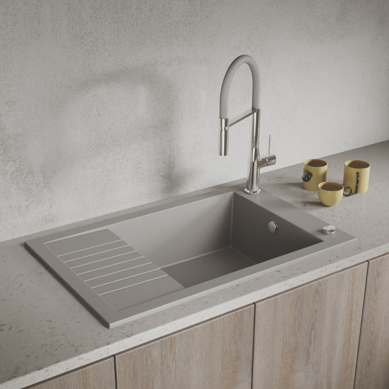 Zlew Zlewozmywak Granitowy szary z Półociekaczem Pionier