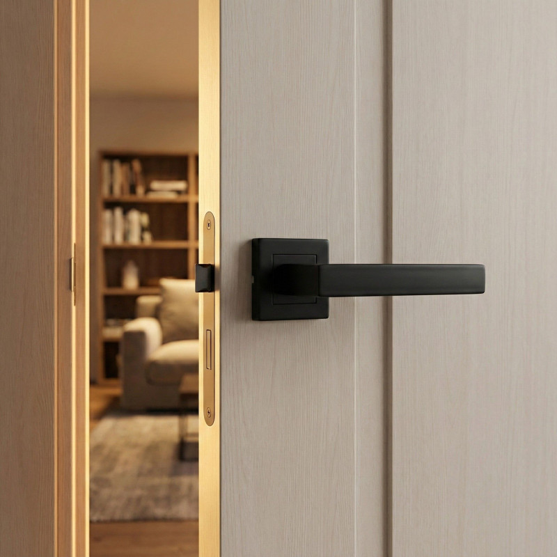 Klamka Czarna Matowa do Drzwi Wewnętrznych MEDA