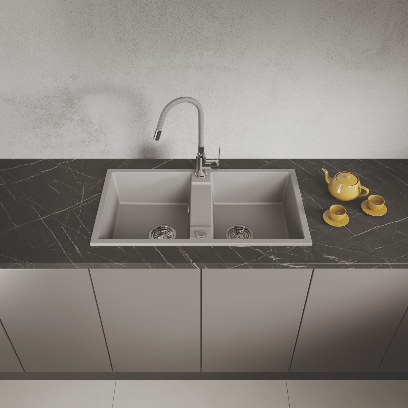 Zlewozmywak Granitowy Dwukomorowy Szary RAB