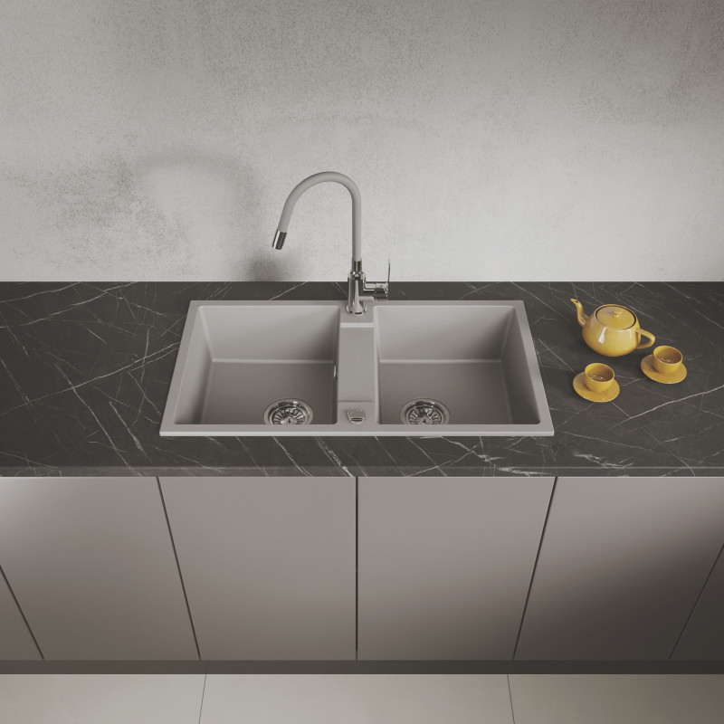 Zlewozmywak Granitowy Dwukomorowy Szary RAB