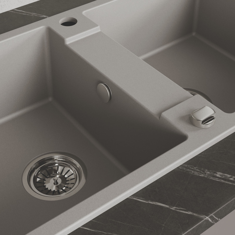 Zlewozmywak Granitowy Dwukomorowy Szary RAB