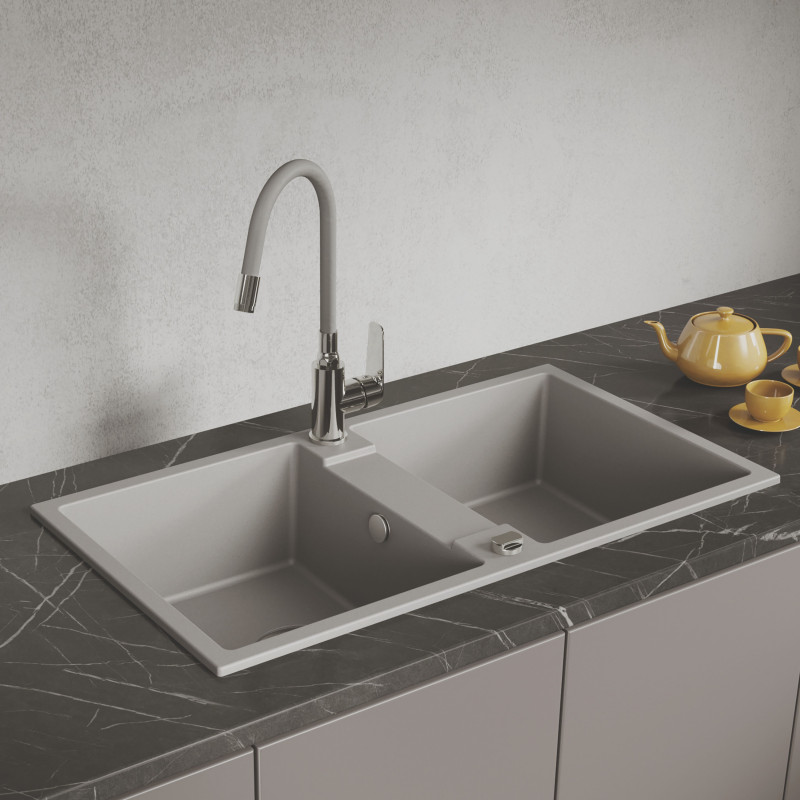 Zlewozmywak Granitowy Dwukomorowy Szary RAB