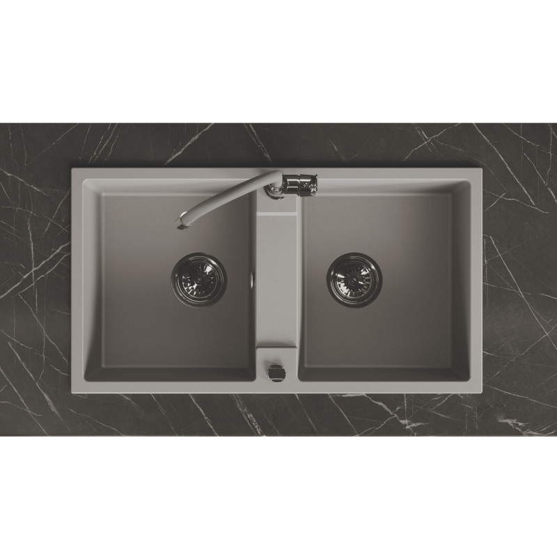 Zlewozmywak Granitowy Dwukomorowy Szary RAB