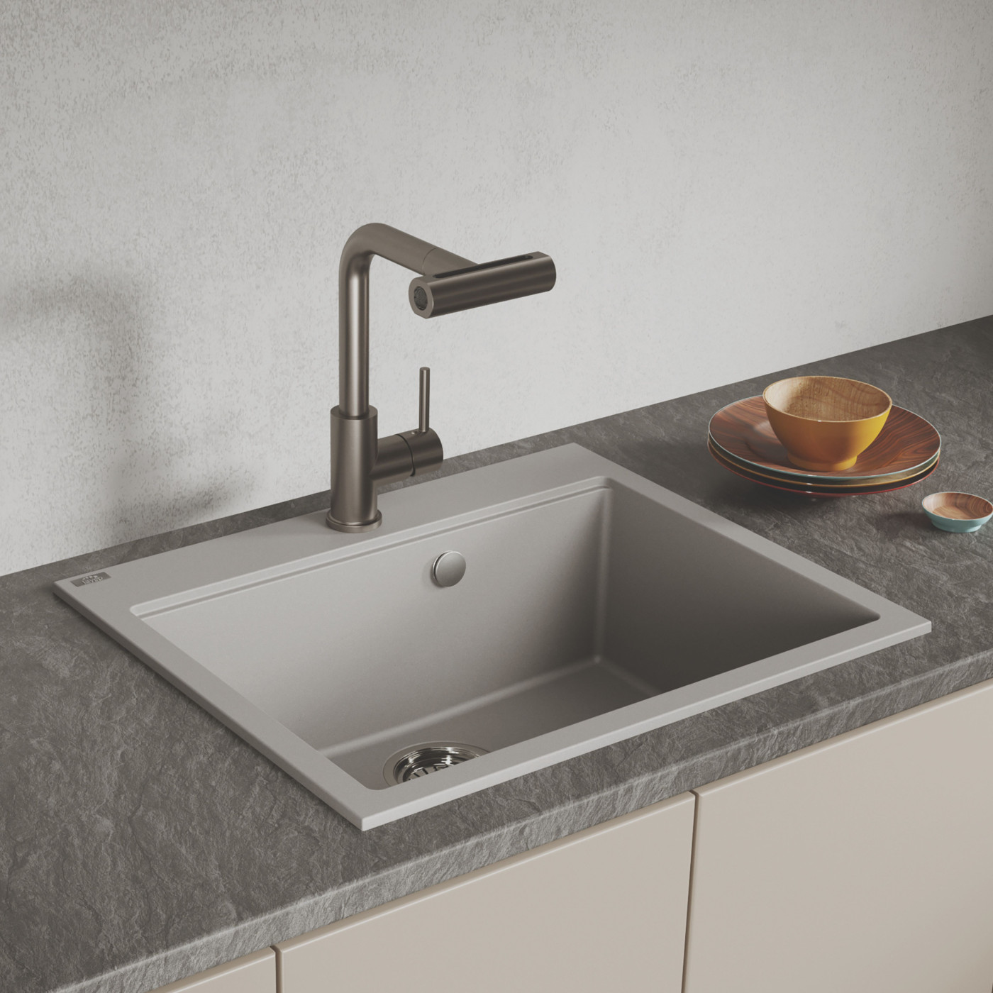 Zlew Zlewozmywak Granitowy Szary TAU Zlew Zlewozmywak Granitowy Szary TAU