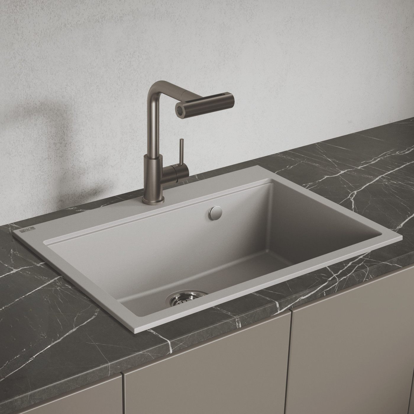 Zlewozmywak Granitowy 1 komorowy 50x70cm z syfonem Szary TAU Laveo