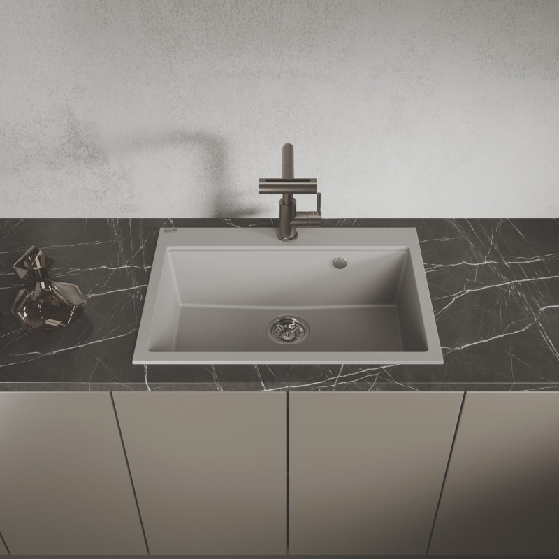 Zlewozmywak Granitowy 1 komorowy 50x70cm z syfonem Szary TAU Laveo