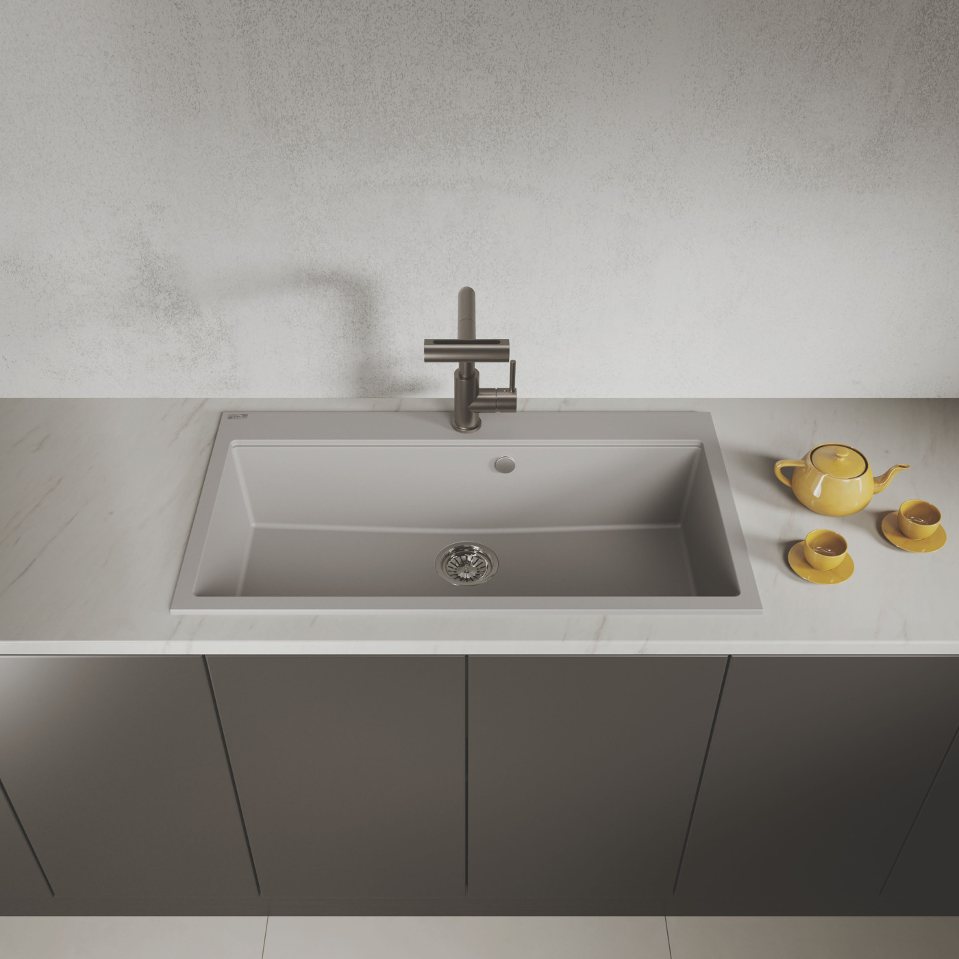 Zlewozmywak Granitowy 1 komorowy 50x90cm z syfonem Szary TAU Laveo