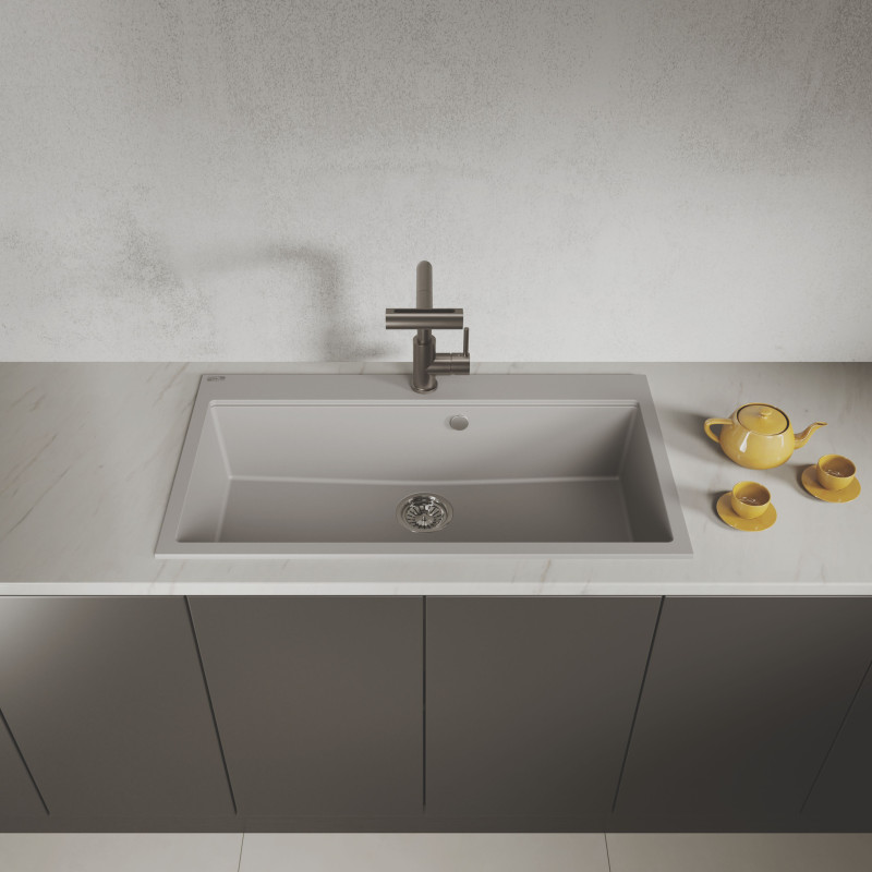 Zlewozmywak Granitowy 1 komorowy 50x90cm z syfonem Szary TAU Laveo