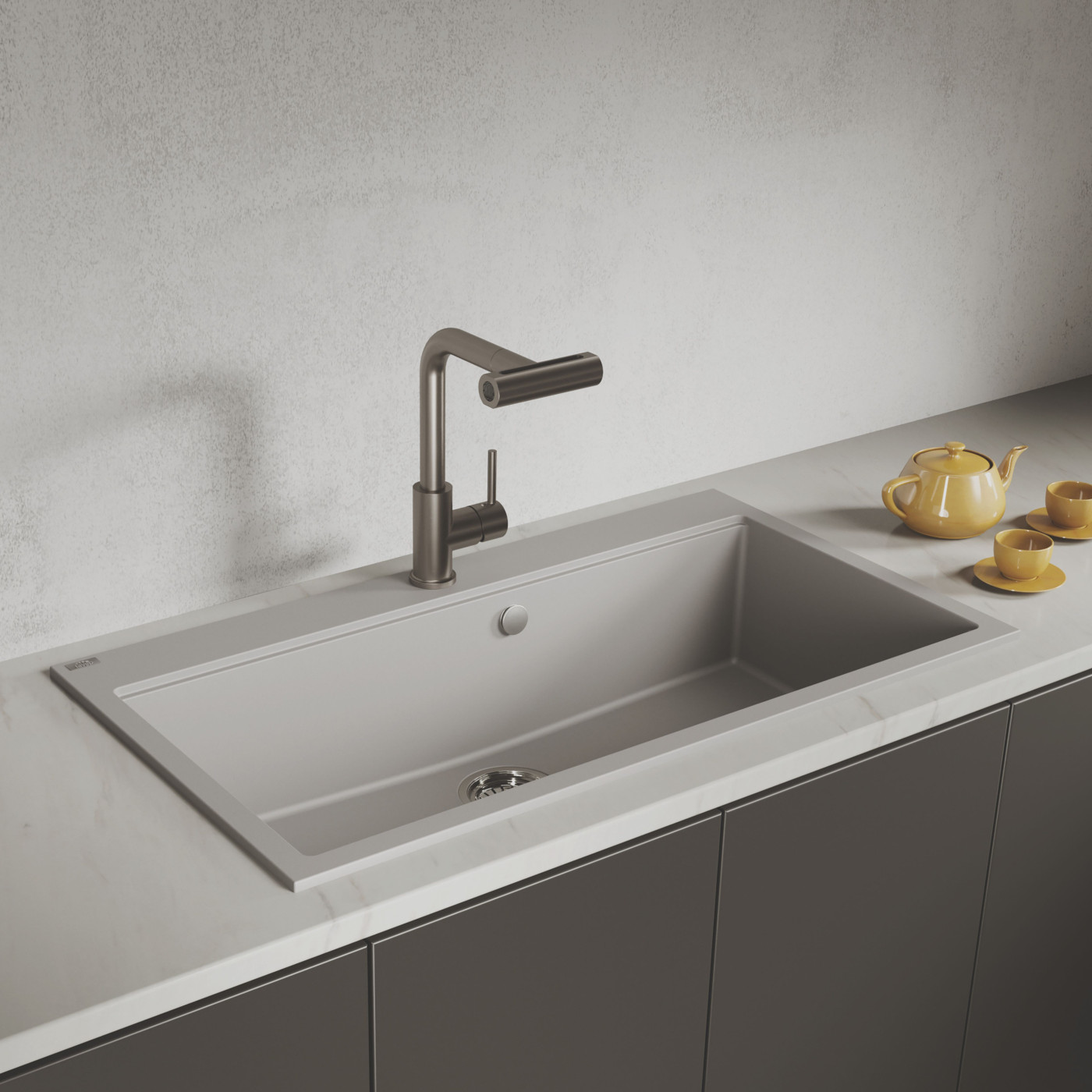 Zlewozmywak Granitowy 1 komorowy 50x90cm z syfonem Szary TAU Laveo