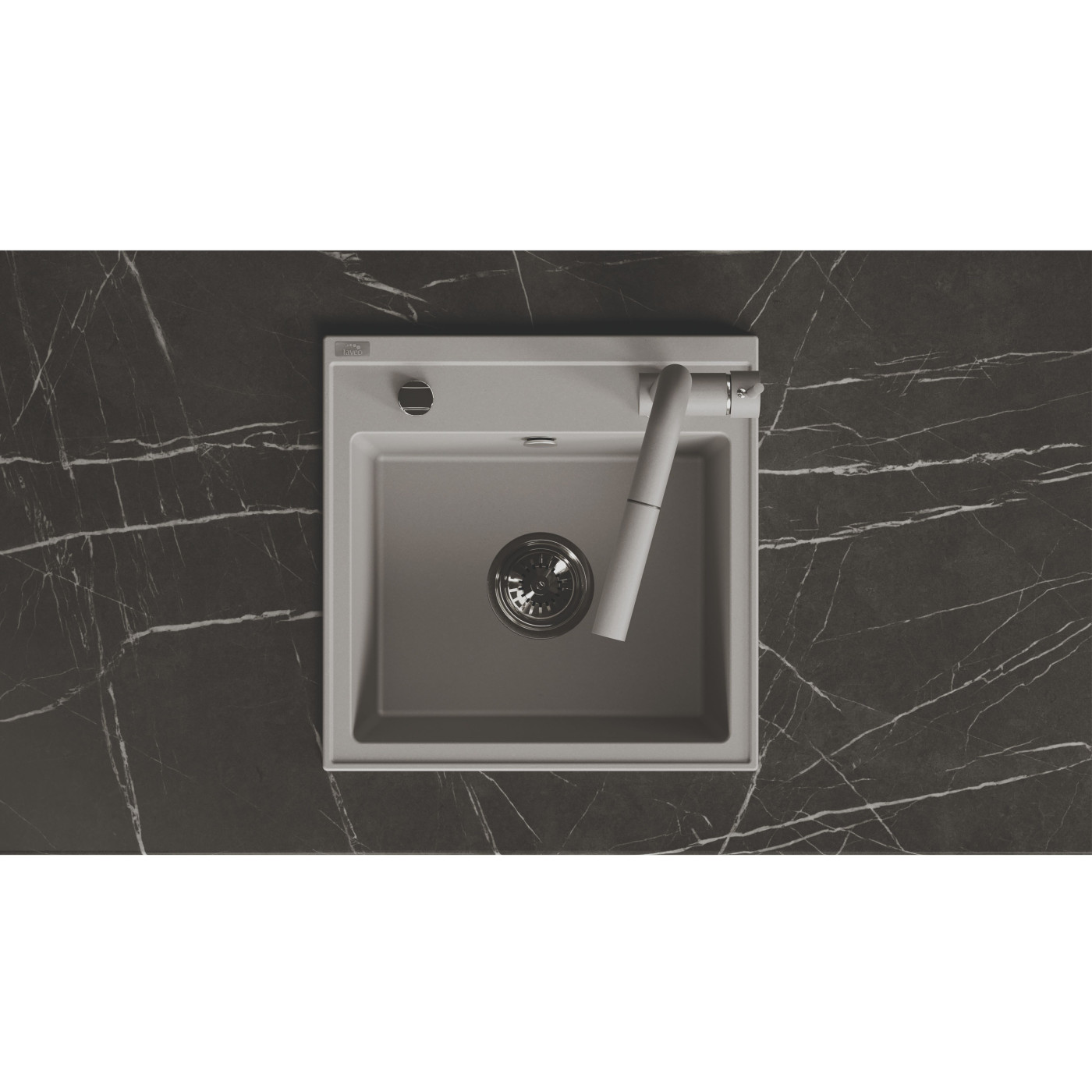 Zlewozmywak Granitowy 1 komorowy 44x44cm z syfonem Szary TRZYNASTKA Laveo