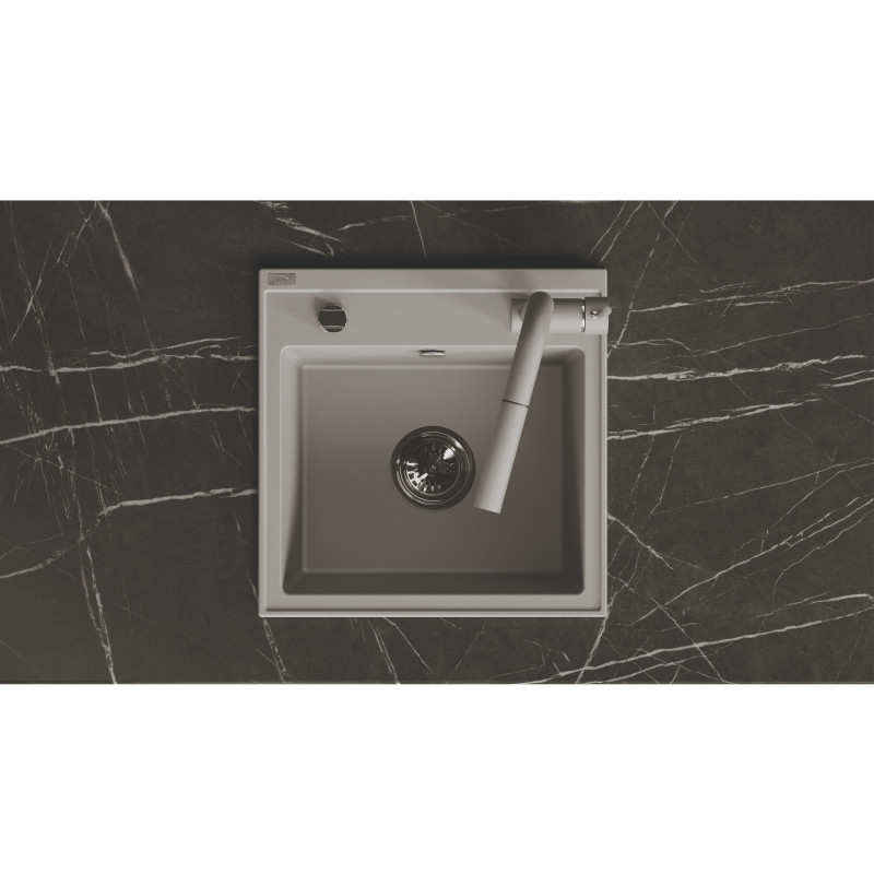 Zlewozmywak Granitowy 1 komorowy 44x44cm z syfonem Szary TRZYNASTKA Laveo