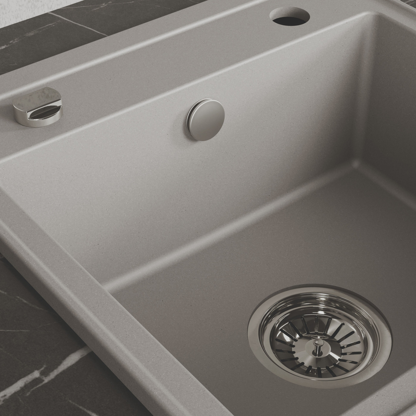 Zlewozmywak Granitowy 1 komorowy 44x44cm z syfonem Szary TRZYNASTKA Laveo