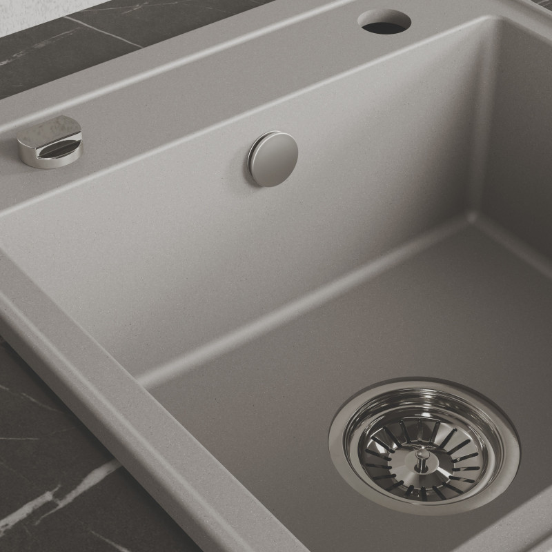 Zlewozmywak Granitowy 1 komorowy 44x44cm z syfonem Szary TRZYNASTKA Laveo