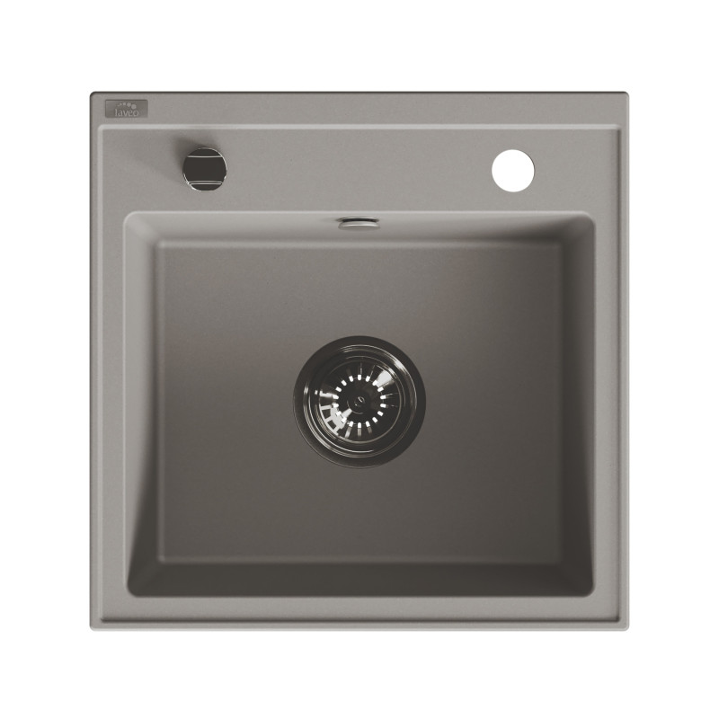 Zlewozmywak Granitowy 1 komorowy 44x44cm z syfonem Szary TRZYNASTKA Laveo