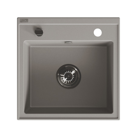 Zlewozmywak Granitowy 1 komorowy 44x44cm z syfonem Szary TRZYNASTKA Laveo