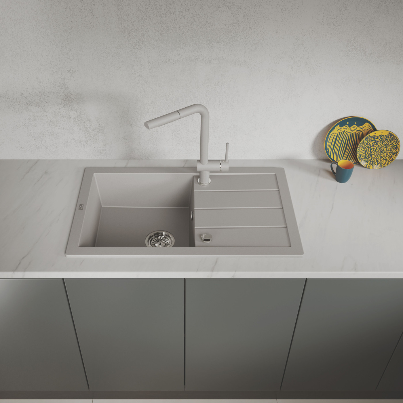 Zlewozmywak Jednokomorowy Granitowy Szary 790x480mm Trzynastka