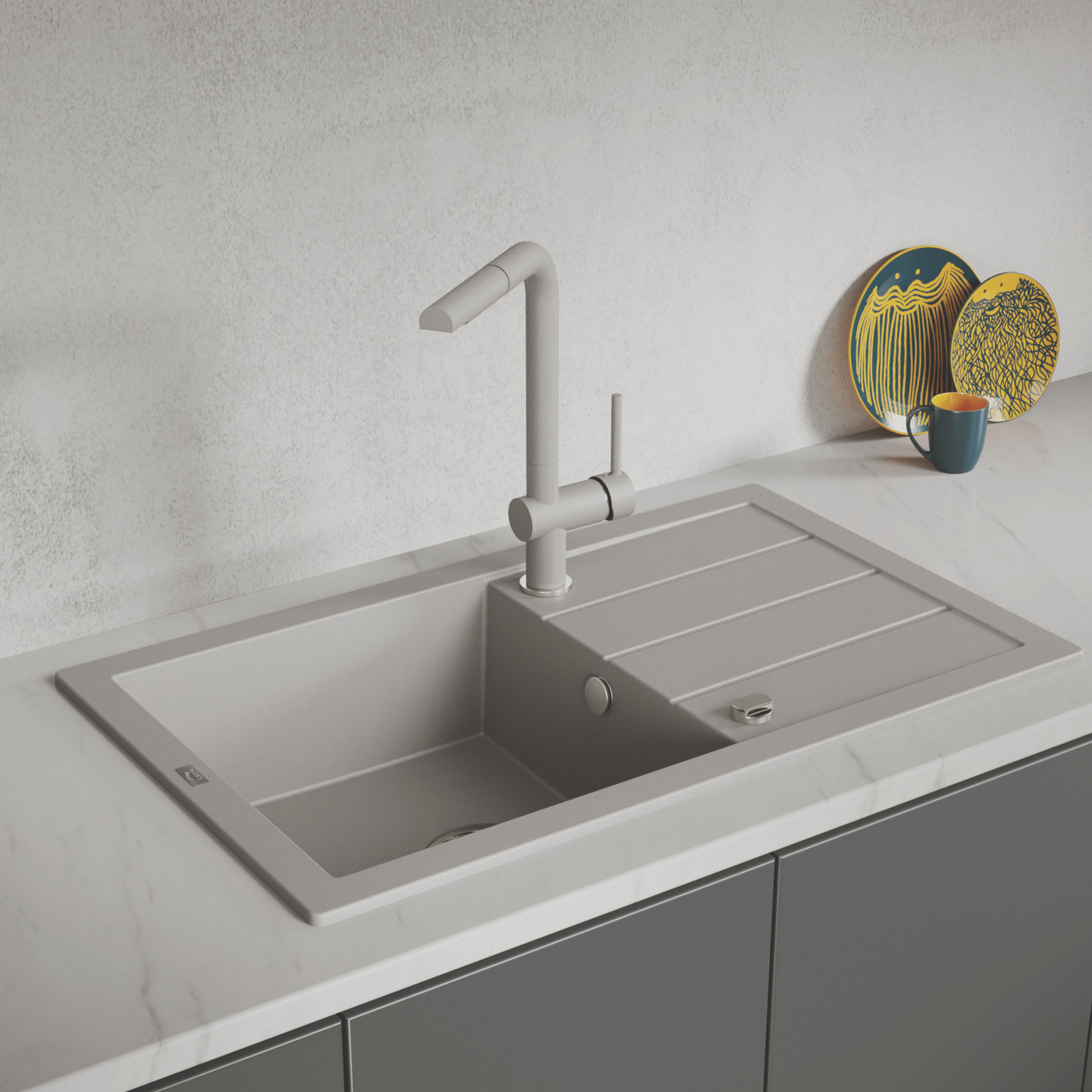 Zlewozmywak Jednokomorowy Granitowy Szary 790x480mm Trzynastka