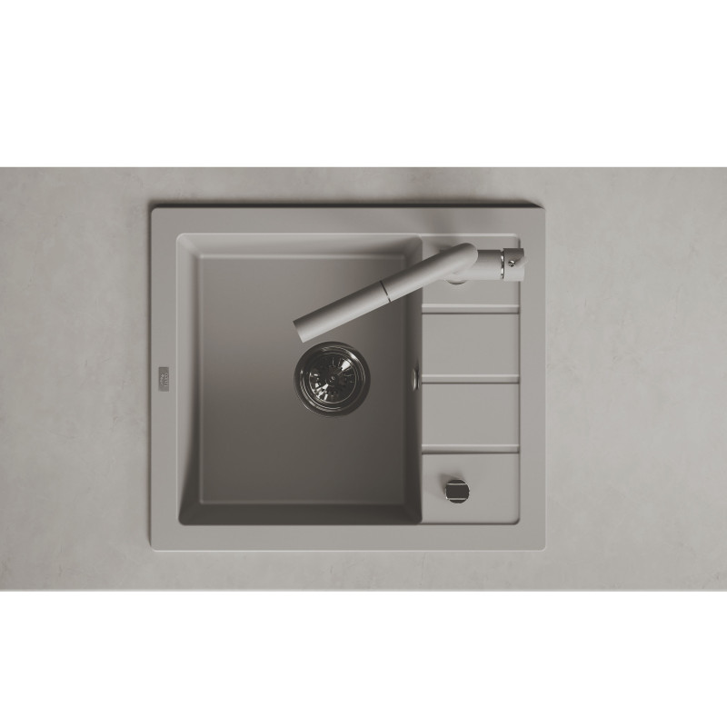 Zlewozmywak Granitowy 1-komorowy ociekacz 50x57cm syfon Laveo TRZYNASTKA Szary