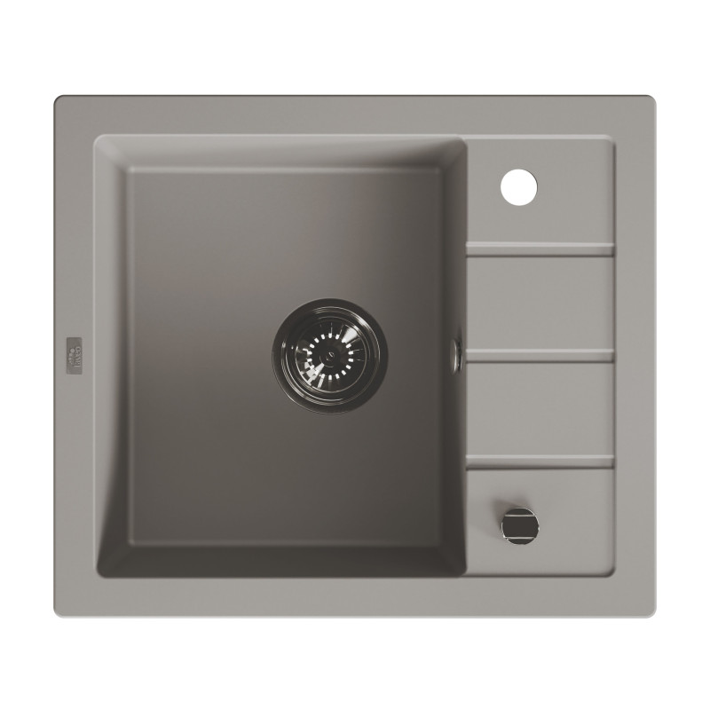 Zlewozmywak Granitowy 1-komorowy ociekacz 50x57cm syfon Laveo TRZYNASTKA Szary
