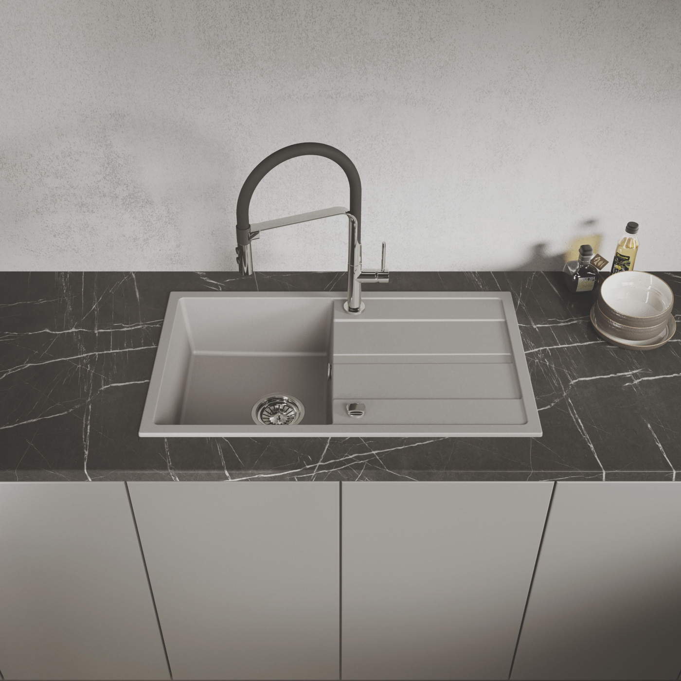 Zlew Zlewozmywak Jednokomorowy Granitowy Szary z Ociekaczem VITI Zlew Zlewozmywak Jednokomorowy Granitowy Szary z Ociekaczem VITI