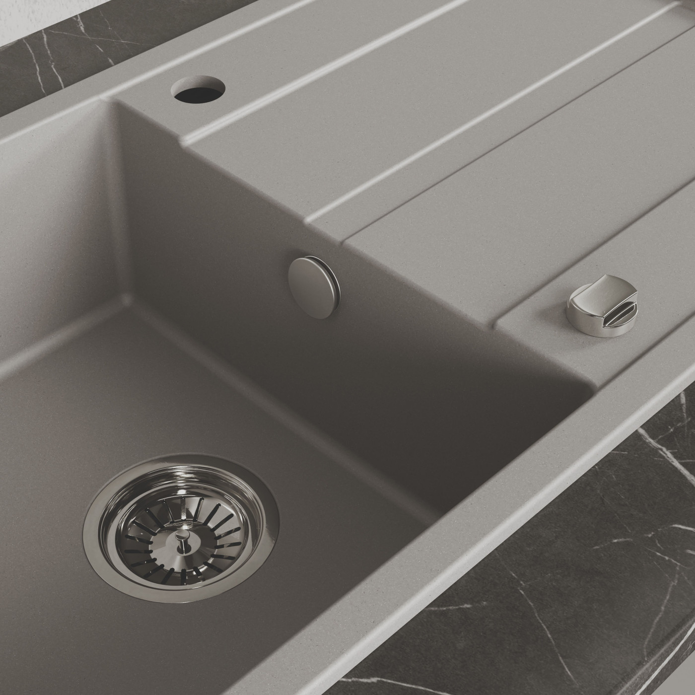 Zlew Zlewozmywak Jednokomorowy Granitowy Szary z Ociekaczem VITI Zlew Zlewozmywak Jednokomorowy Granitowy Szary z Ociekaczem VITI