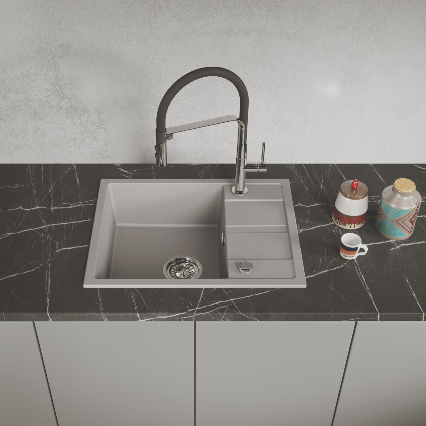 Zlew Zlewozmywak Jednokomorowy Granitowy Szary z Półociekaczem VITI Zlew Zlewozmywak Jednokomorowy Granitowy Szary z Półociekaczem VITI